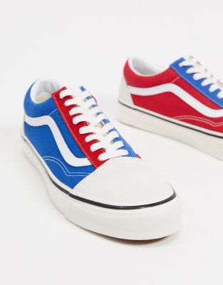 Vans Old Skool Zweifarbige Leinenschuhe in Blau Rot und Wei