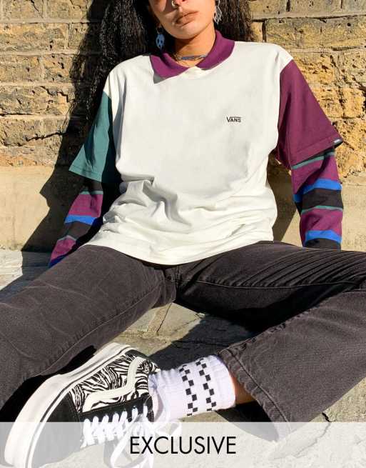 Vans Opposite colourblock t-shirt in white multi Exclusive at ASOS