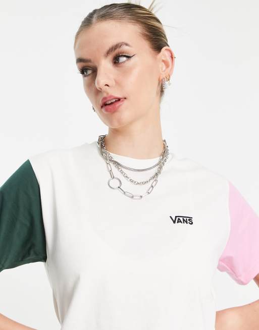 Vans - Opposite - T-shirt i lyserødt/grønt farveblok-design 