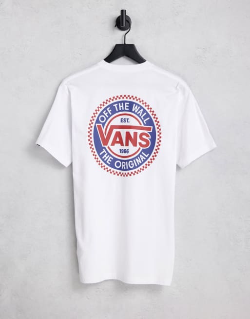 Vans Original – Biały T-shirt z nadrukiem w szachownicę na plecach