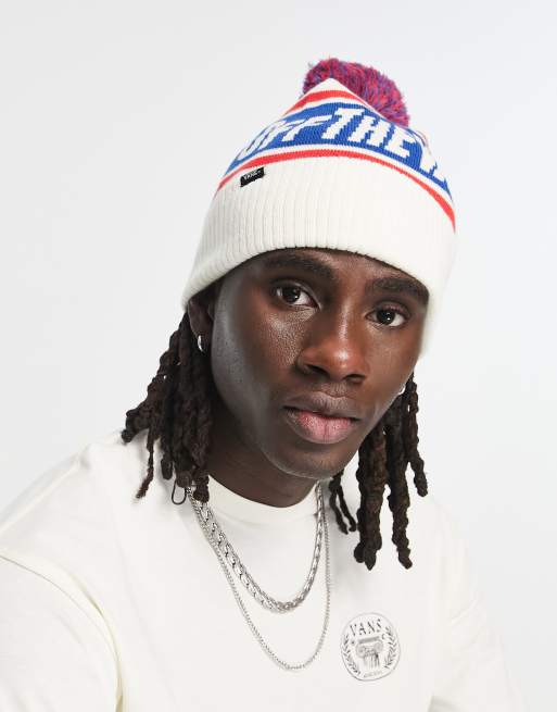 Vans OTW pom beanie in white and blue 