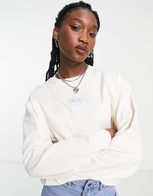 Vans Oval Fleece Sweatshirt In White Exclusive At Asos