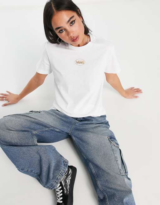Vans - Oval - T-shirt in wit, exclusief bij ASOS