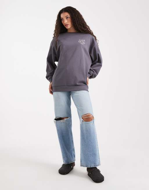 Vans – Oversize-Kapuzenpullover in Asphaltgrau mit „Café de Vans“-Print, 4 von 4