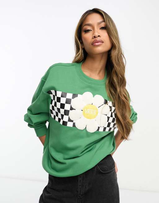 Vans Oversized Floral Print Sweatshirt in Green