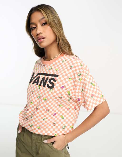 Vans oversized fruit checkerboard t-shirt in orange and white