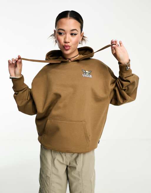 Vans oversized hoodie with skull fly back print in brown