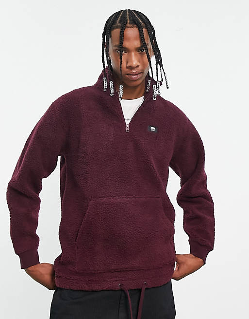 Vans Owen 1 and 4 zip fleece sweatshirt in burgundy borg | ASOS