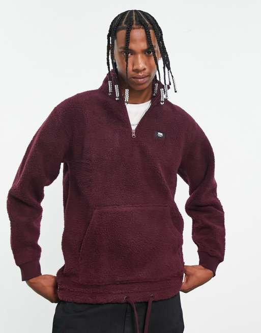 Vans – Owen – Vinröd sweatshirt i teddy med 1/4-lång dragkedja 