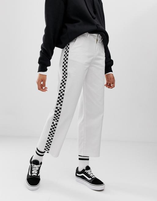 Vans Pantalon large avec bande damier Blanc