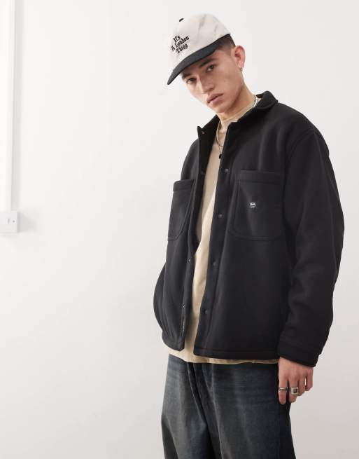 Vans – Penmar – Czarna gruba kurtka koszulowa z kieszeniami z polaru