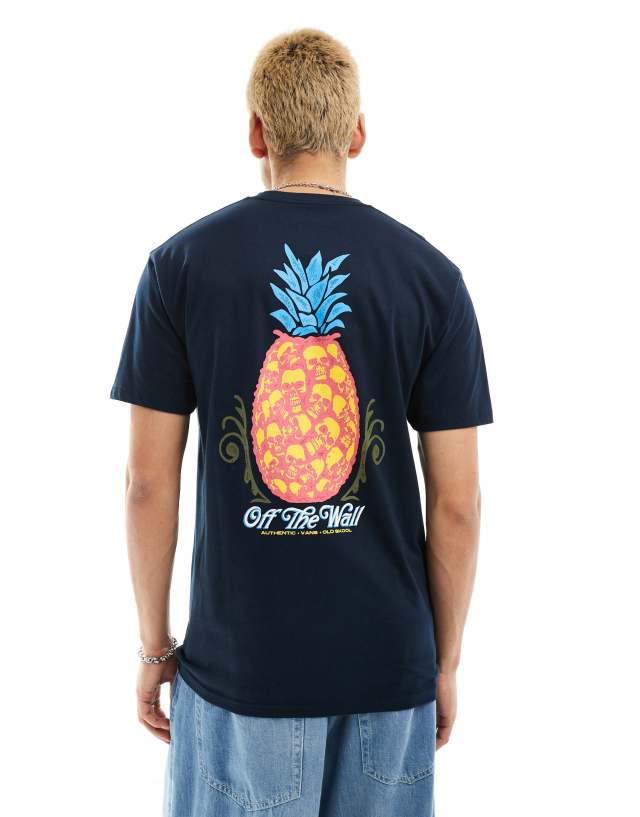 Vans - pineapple skull back print  t-shirt in navy