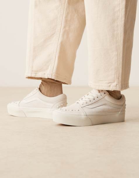 Vans platorm Old Skool trainers with pearl detailing in triple white - view 1