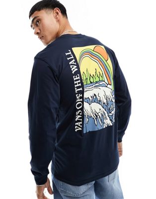 Vans positive vibes landscape long sleeve t-shirt with back print in navy
