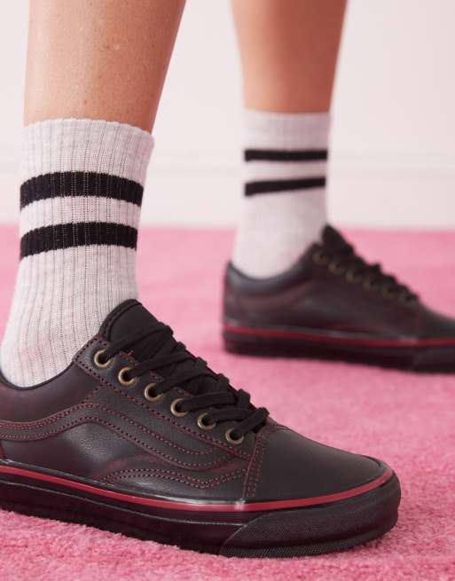 Vans Premium Old Skool Baskets en cuir Rouge foncé/noir ASOS