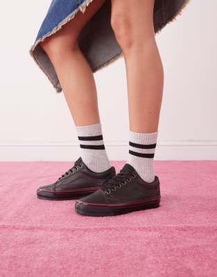  Premium old skool leather trainers in dark red & black