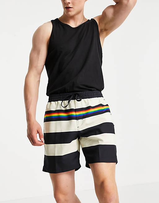 Vans Rainbow stripe volley swim shorts in multi