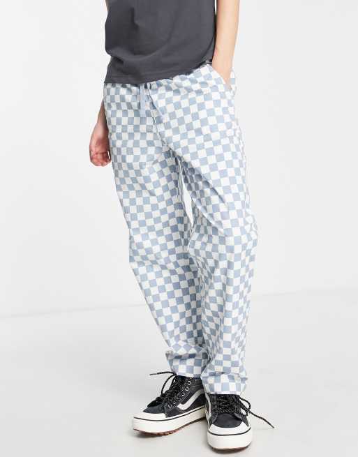 Vans Range print relaxed checkerboard pants in blue and white 