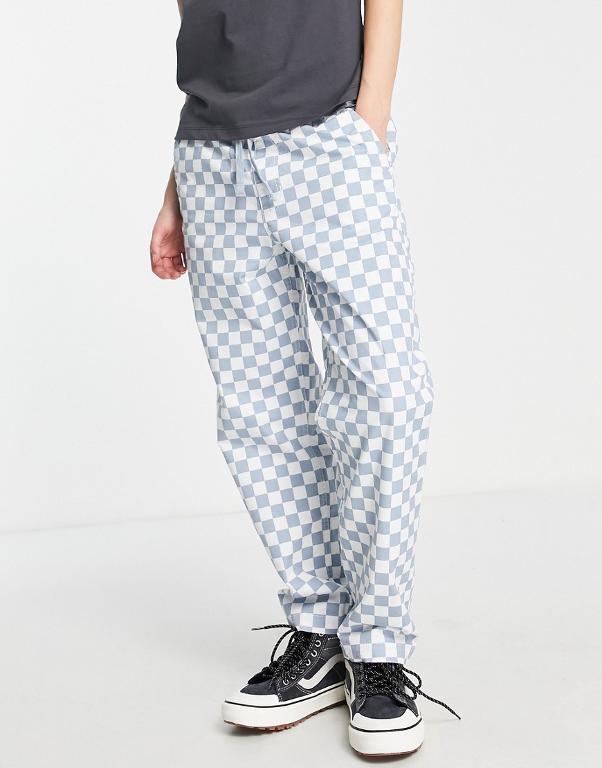 Vans Range print relaxed checkerboard trousers in blue and white