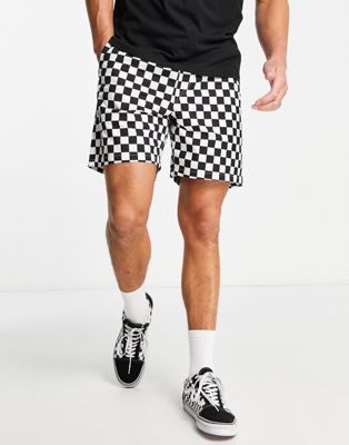 Vans Range relaxed fit elastic checkerboard shorts in white/black