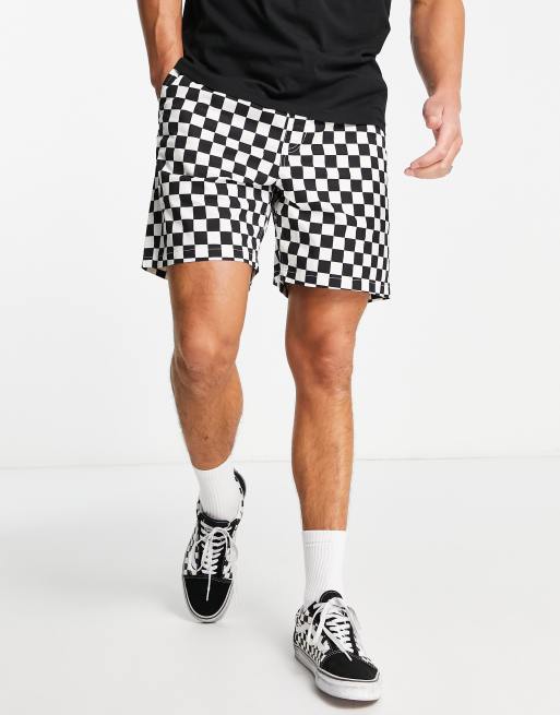 Vans Range relaxed fit elastic checkerboard shorts in white/black ASOS