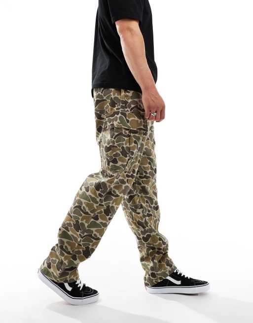 Vans – Range – Schmal zulaufende Hose mit weitem Schnitt, elastischem Bund und abstraktem Muster in Braun und Grün