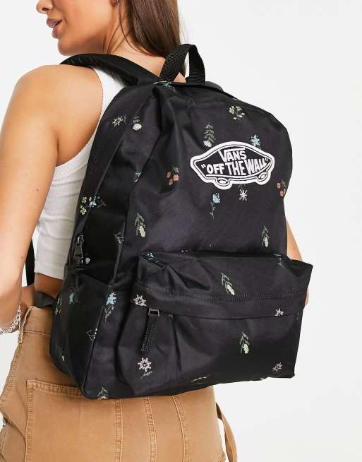 Vans realm cheap black floral backpack