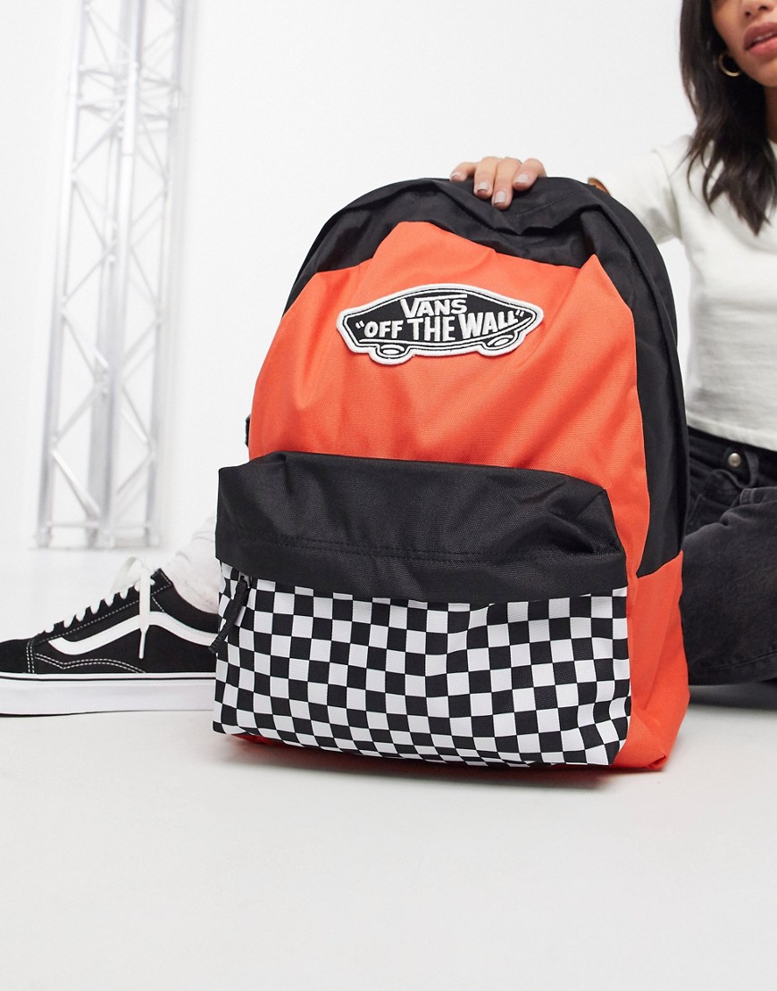 VANS REALM CHECKERBOARD BACKPACK IN RED,VN0A3UI6ZKF