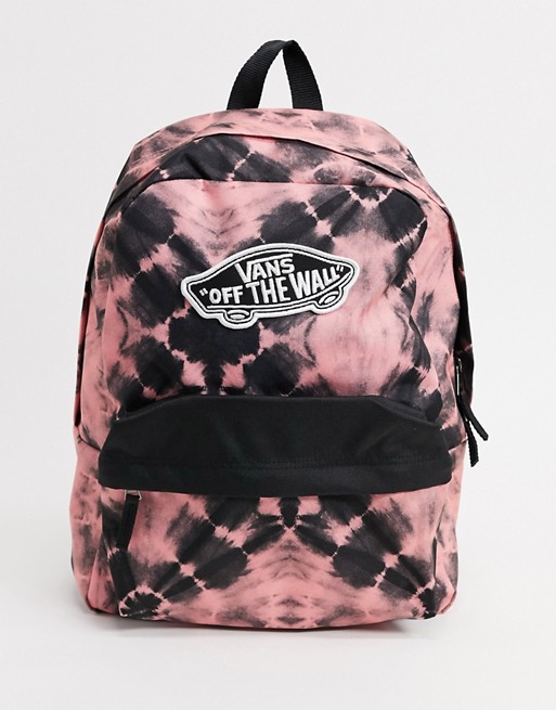 Vans Realm spiral tie-dye backpack in black/pink