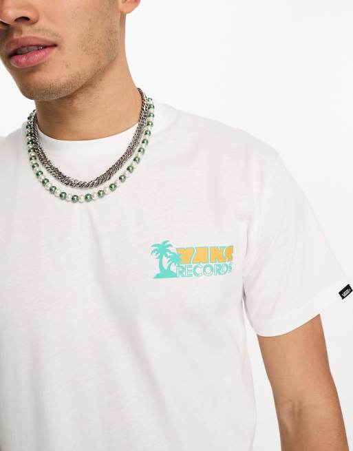 Vans record palm back print t-shirt in white | ASOS