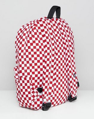 red checkerboard backpack