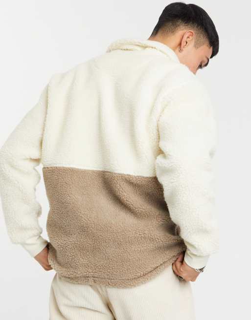 Vans Redmond 1/4 zip sherpa in taupe/cream | ASOS