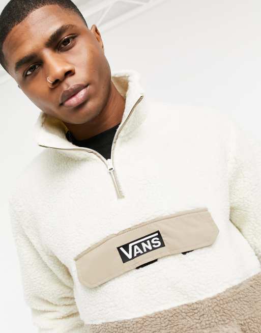 Vans Redmond 1/4 zip sherpa in taupe/cream | ASOS