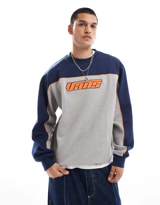 Vans - Retro sweatshirt met ronde hals in blauw en grijs