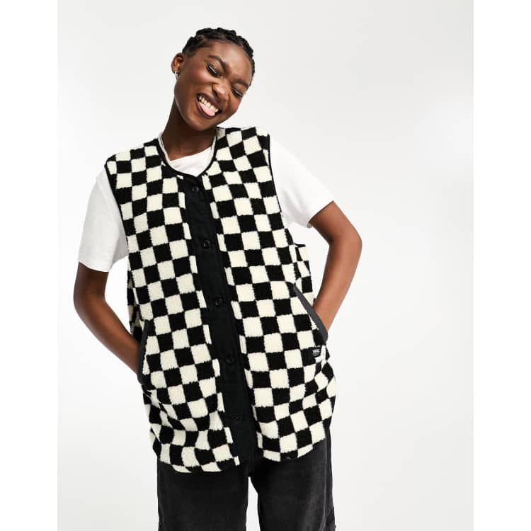 Mens black and hot sale white checkered vest