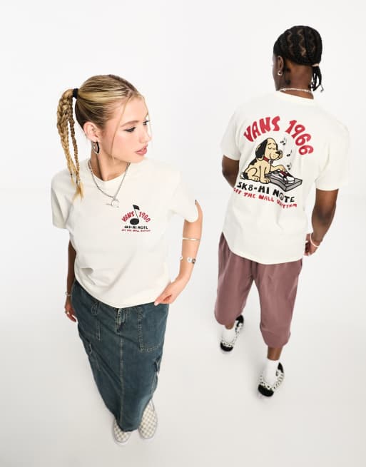 Vans rhythm pup t-shirt with back print in off white | ASOS