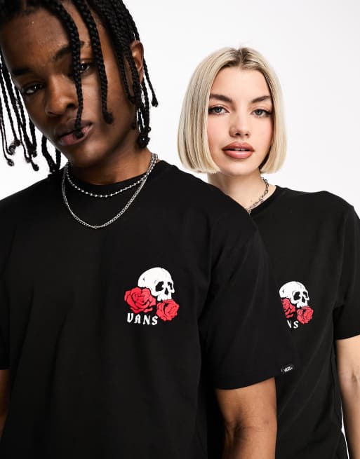 Vans rose bed skull back print t-shirt in black | ASOS