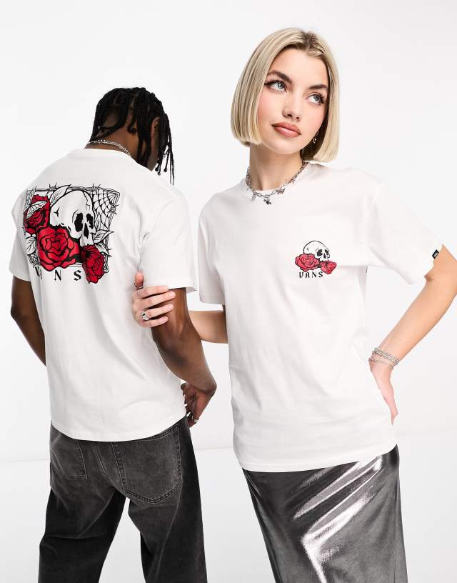 Vans - rose bed skull back print t-shirt in white