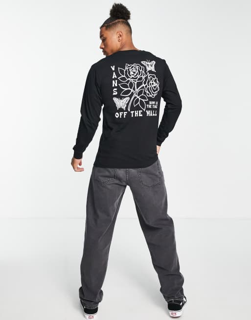 Vans roses back print long sleeve t-shirt in black | ASOS