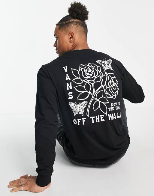 Vans roses back print long sleeve t-shirt in black
