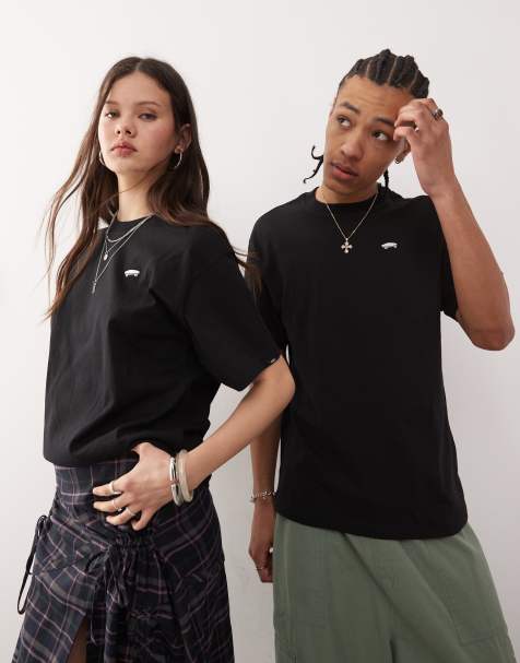 Vans - Salton - T-shirt nera oversize con logo skateboard sul petto a sinistra - view 1