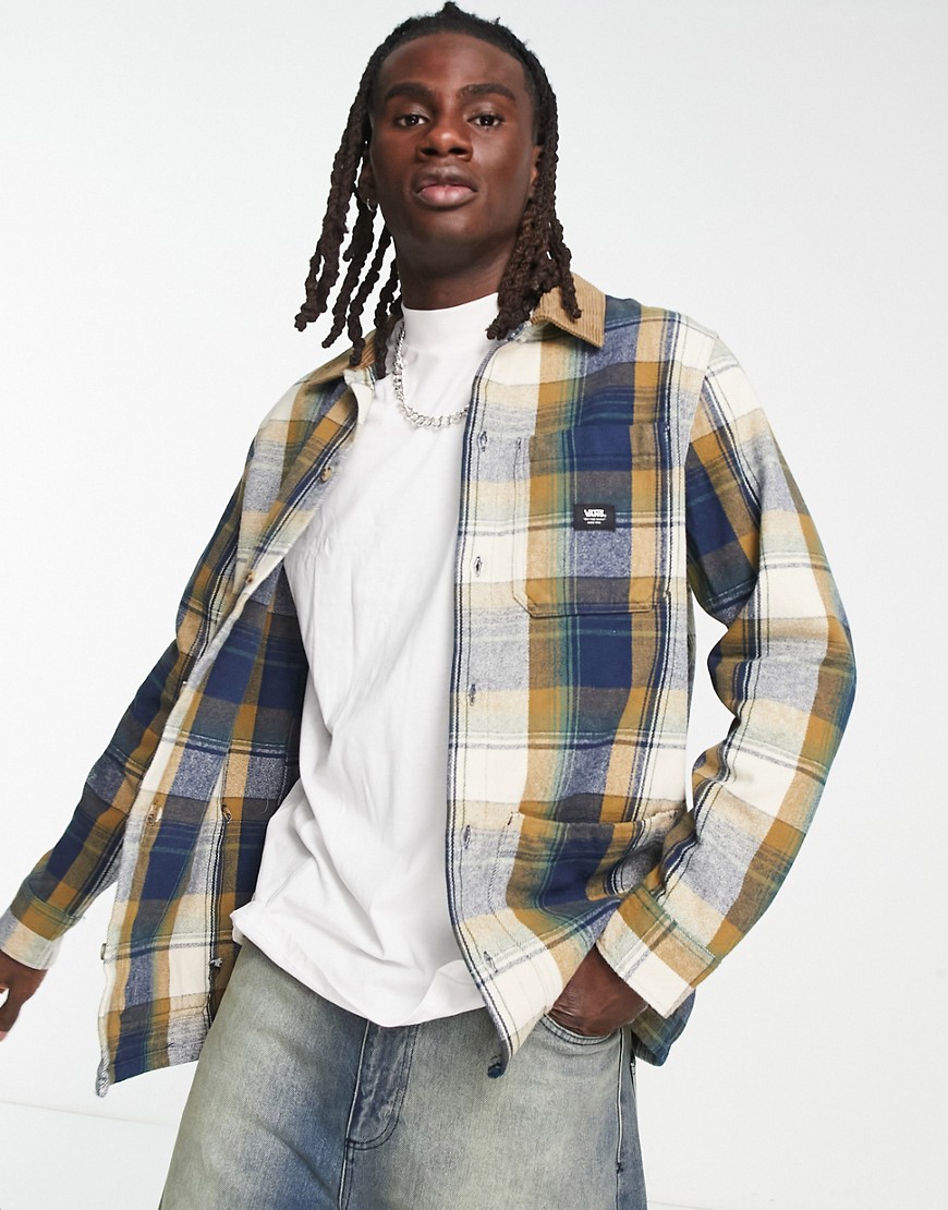 Vans saxon check shirt with multi pockets in oatmeal-Neutral