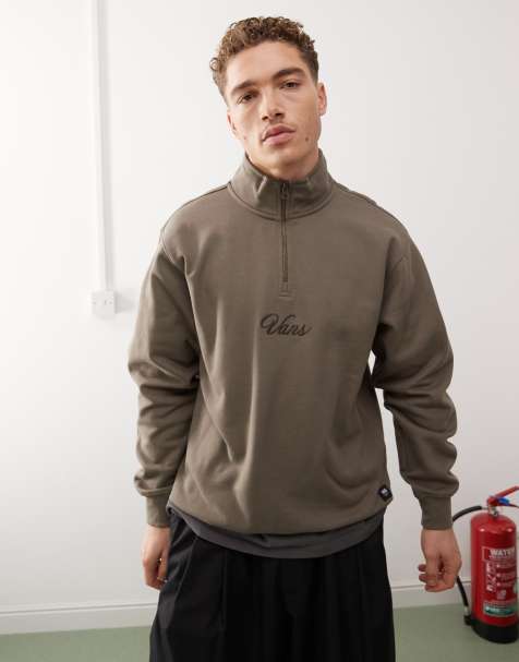 Vans scripted 1/4 zip fleece in mid brown - view 1