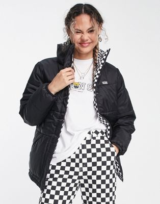 Vans Send it checkerboard puffer jacket in black and white