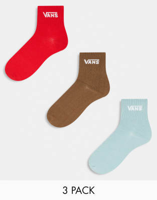 Vans - Set van 3 paar halflange klassieke sportsokken in rood, bruin en grijs