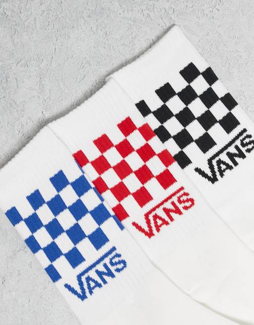 Vans - Set van 3 paar klassieke sportsokken met ruitjes in wit multi, 3 van 3