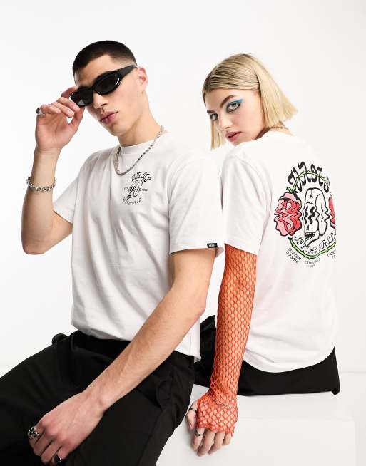 Vans – Shakn – Vit t-shirt i unisex-modell med dödskalletryck