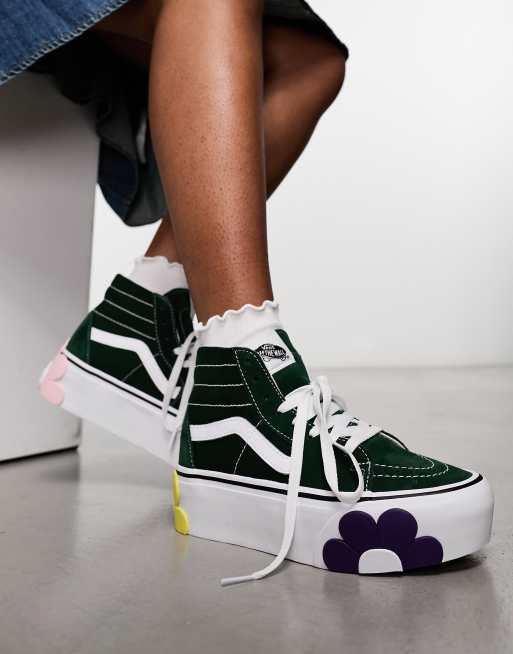 Vans Sk8 Hi Baskets semelle plateforme et fleurs oversize Vert