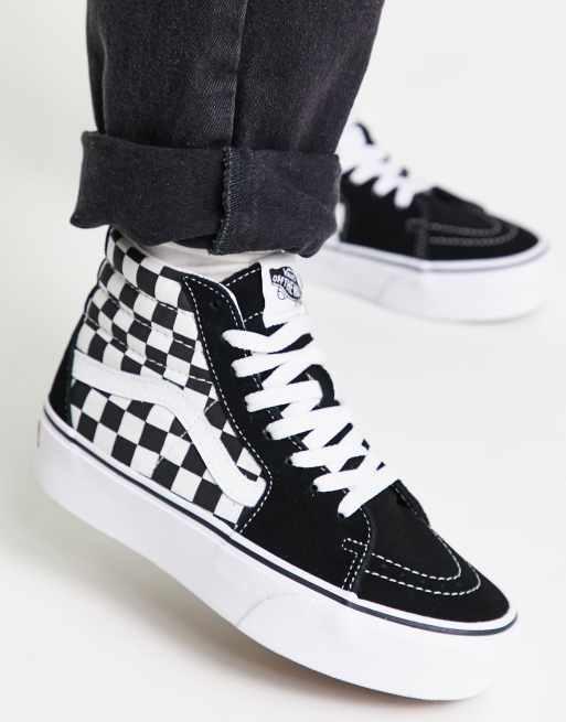 Vans SK8 Hi Baskets montantes semelle plateforme et damier Noir et blanc