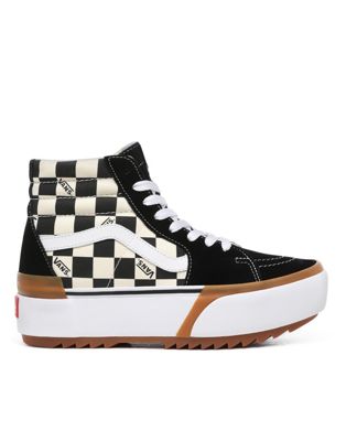 Chaussures Vans - Sk8-Hi - Baskets montantes à semelle rainurée et motif damier - Noir et blanc